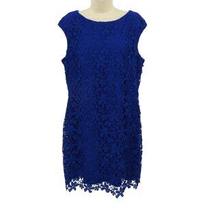 Lauren Ralph Lauren Women 16 Blue Crochet Floral Flower Sheath Dress Sleeveless